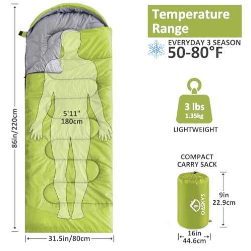 image for oaskys Camping Sleeping Bag - 3 Season Warm & Cool Weather - Summer Sp