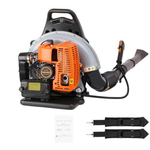 63CC Petrol Backpack Leaf Blower 2 Stroke Powerful Backpack 2.7 KW Blower Gas Power Sweeper 6800R/Min Handheld Cordless Garden Blower Air Cooled Fuel Tank 1.8L Adjustable Shoulder Strap