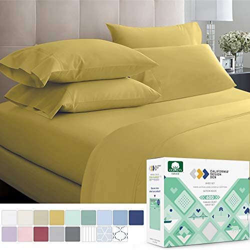 California Design Den Solid Gold King Size Sheets - 600 Thread Count 100%