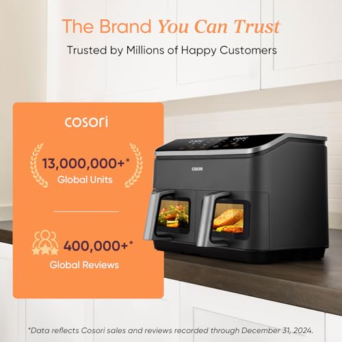 COSORI Dual Air Fryer, 8.5L Family Size, 8-In-1, Air Fry, Roast, Bake, Reheat, Dehydrate, Grill, Sync Cook & Finish, Fast and Energy Save, Healthy 50+ Online Recipes, 5 Accessories, Non-Stick - Image 3