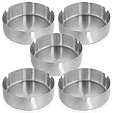 Qualsen Cendrier INOX Cendrier à Cigarettes Rond Cendrier Metal Lot de 5 cendriers pour la Maison Intérieur et Extérieur, 10cm