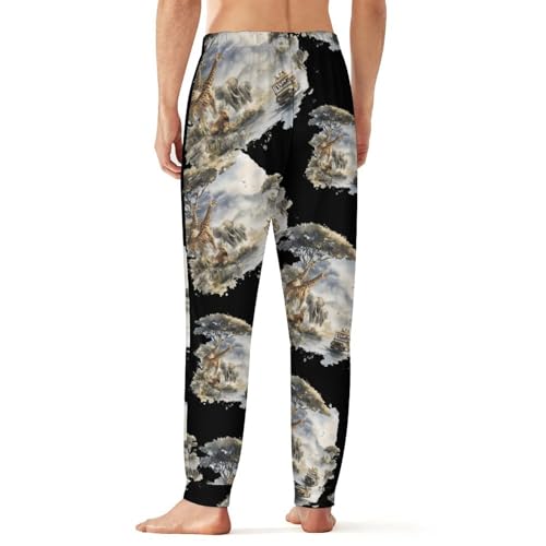 Africa Scene Giraffes Elephants Travel Men's Pajama Pants Lounge Pant Sleepwear PJ Bottoms2