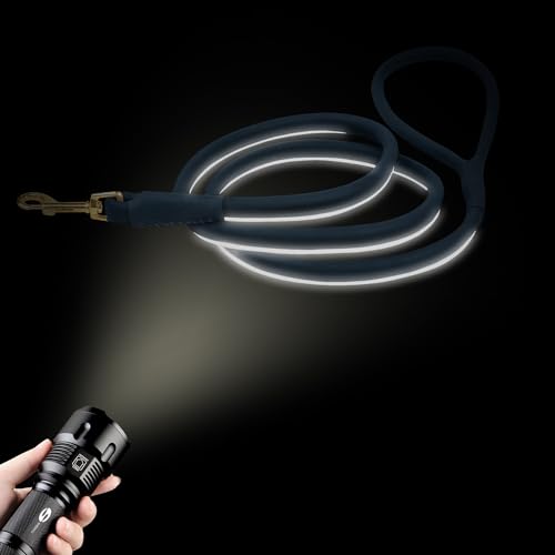 OOPSDOGGY Reflective Rolled Leather Dog Leash 6ft - Soft Training Lead for Small Medium Large Dogs Puppy - Heavy Duty Rope Puppies Leashes for Outdoor Walking Running (Brown, Small)