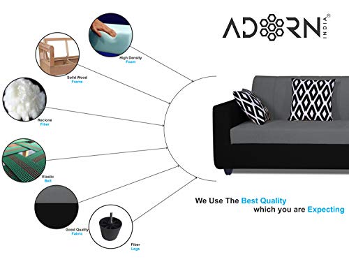 Image of Adorn India Rio Highback L Shape 5 Seater coner Sofa Set (Grey & Black)(3 Year Warranty)
