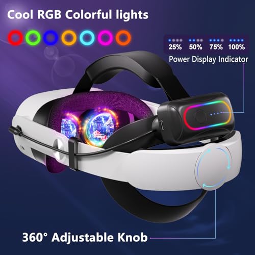 Image of 10000mAh Battery Head Strap for Meta Quest 3s /3 with Cool RGB and Magnetic Battery Design,for Oculus Quest 3 /3s Accessories Extra VR Playtime Premium Comfort & Adjustable, Reduce Facial Stress ( VR Machine Not Include)