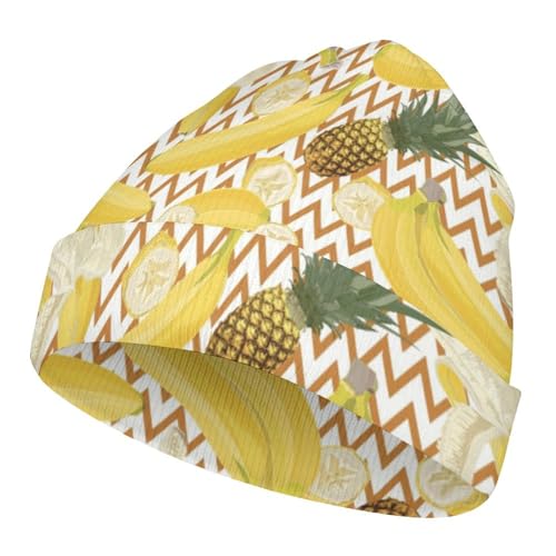 Tropical Banana Pineapple Pattern Kids Beanie Hat for for Girls Boys Children Cap Winter Knitted Chemo Cancer Headwear Accessories Gifts Decoration Black - Main Image