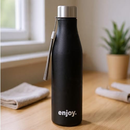 Image of CLAY CRAFT VACBOTT Bingo Single Walled Non Insulated Water Bottle, 1200 ML - 1 Piece (Black) Steel Water Bottles for School, Office, Home, Gym, Water Bottle for Men Leakproof, Rust Free Steel Bottle