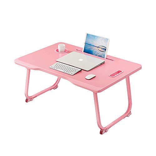 Laptop Bed Tray Table, Collapsible Laptop Bed Stand, Portable Standing Table with Foldable Legs, Tablet Table for Sofa Couch, Breakfast Tray, for Reading, Working, Writing in Bed or on Floor (Pink)