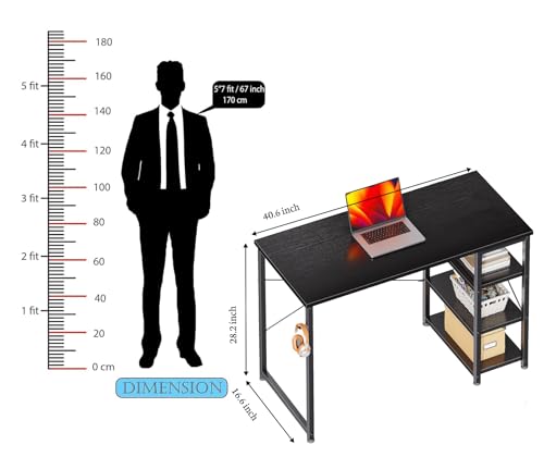 Image of Callas Computer Desk with Side Storage Shelves for Home Office, Study Table for Laptop, Writing & Workstation - Sturdy Metal Frame & Wooden Top (ST-24-Black)