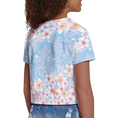 Image of Girls Summer Crop Top Outfits Short Sleeve T Shirts Kids Cute Clothes Tees Blouse