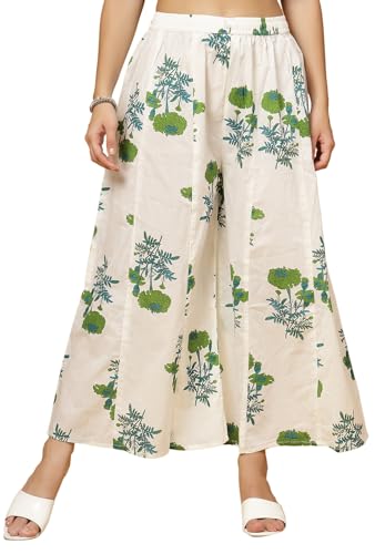 Image of Pistaa's Women's Regular Fit High Rise Pure Cotton Big Flair Printed Regular Palazzo