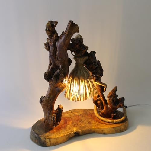 Image of Handcrafted Accent Wooden Lamp - Exquisite 46cm Artistic Light with Storage Base & LED Bulb - Perfect for Sophisticated Home & Office Spaces - Eco-Friendly & Robust Artisanal Decor Piece