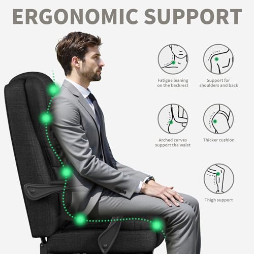 Fabric Office Task Chair- Computer Ergonomic Desk Chair- High Back Executive Chairs Height Adjustable with Footrest Lumbar, 360° Swivel Gaming Office Desk Chair with Flip-up Armrest for Adult, Black