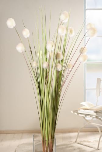 4er Set Dekobündel 'Blütenkugel' 105 cm hoch, Kunstgras mit weißen...