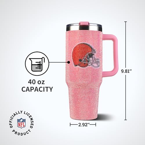 Image of The Memory Company Officially Licensed 40oz Pink Bling Game Day Tumbler, Cleveland Browns
