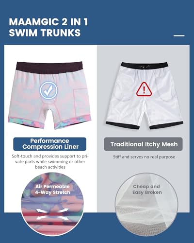 Image of maamgic Mens 5 Inch Stretch Swimming Shorts Compression Liner Swim Trunks Swimwear Bathing Suits Beach Wear Swim Suits