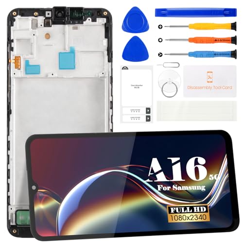 Pantalla LCD de repuesto para Samsung Galaxy A16 5G SM A166B, SM A166B/DS, SM A166P, SM A166P/DS, SM A166P/DS, SM A166E, kit de piezas de reparación con marco (negro)