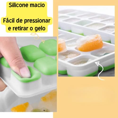 Kit Formas De Gelo ou Papinha Cubo Rígida e Flexível Com Fundo Silicone Premium (4, VERMELHO)