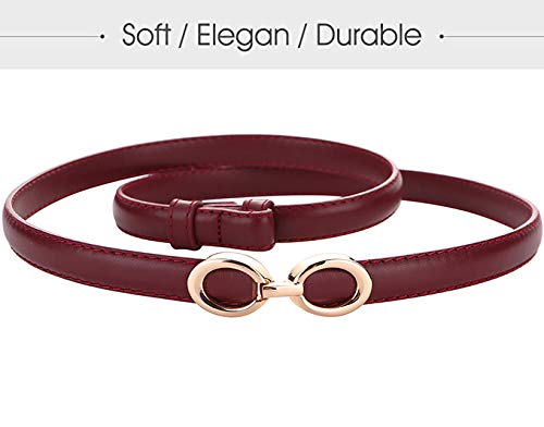 ALAIX Women's Leather Skinny Belt for Dress Adjustable Thin Waist Belt for Lady Waistband with Golden Buckle2
