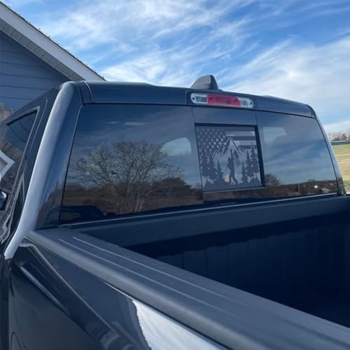 Image of for Sierra Silverado 2019-2024 Rear Middle Window Bigfoot American Flag Decal for Truck, Matte Black Flag Decal for Truck, Truck Accessories