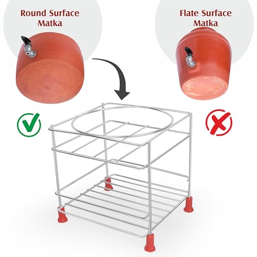 Image of Heavy Steel Matka Stand for 20 Litre Water Can with Tray | Round Anti-Rust Water Jar & Dispenser Stand for Kitchen | Strong Water Bottle Holder (20x20x20 cm)