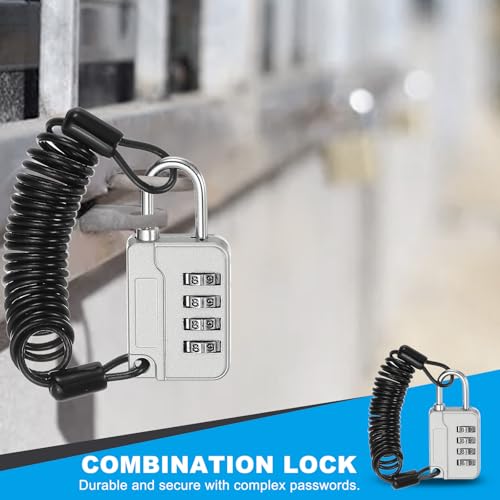 Image of MECCANIXITY Combination Lock, 4 Digit Padlock Combination Outdoor Waterproof Locker Locks with Steel Cable for Gym Luggage Home Sports Hasp Storage, Silver Pack of 2