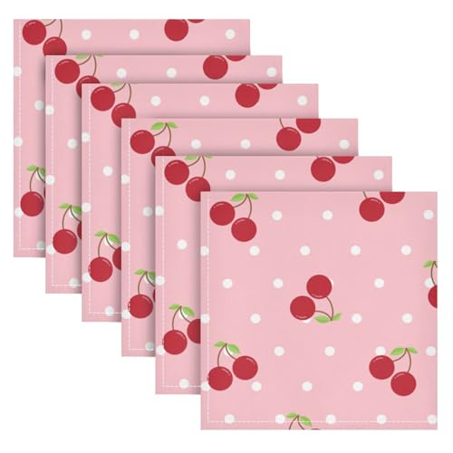 Servilletas de tela rojas con diseño de cereza x6 50x50 cm miniatura 2