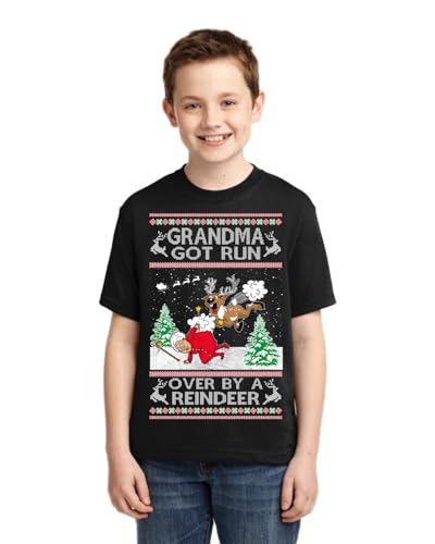 Wild Bobby Grandma Got Run Over by a Reindeer Ugly Christmas Unisex Boys Girls Youth T-Shirt3
