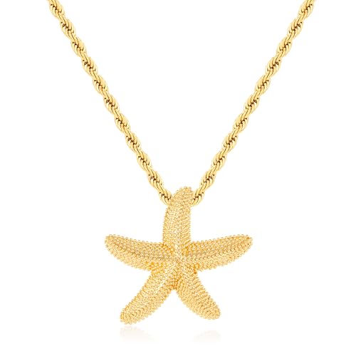 Delicate Starfish Pendant Necklace, Gold and Silver Tone Twisted Chain Beach Jewelry for Women - Summer Ocean Inspired Adjustable Necklace