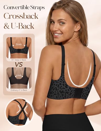 LUCKMEEY Jelly Wireless Bras for Women Push Up Plunge Supportive Seamless T-Shirt Bras No Underwire Supportive Full Coverage Bra Black Leopard Large - image 4