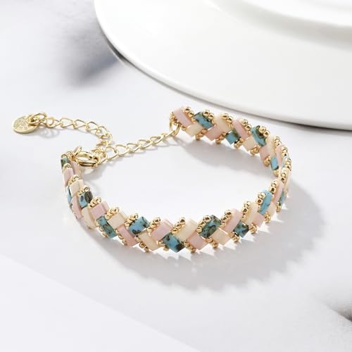 Image of KELITCH Colorful Tila Beaded Bracelets Women Strand Friendship Bracelet Handmade New Link Cuff Bracelets