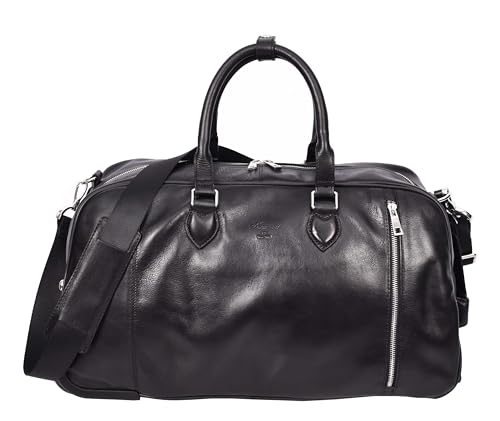 Genuine Leather Wheeled Holdall Duffel Weekend Overnight Bag Whitby, Black, L, Wheeled Travel Holdall3