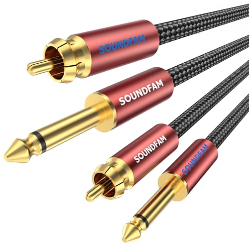 SOUNDFAM Hochwertig Cinch auf 6.3mm Klinke Kabel 2m, 2-Stecker RCA zu 2-Stecker 1/4'' Grosse Klinke Stereo Audio Interconnect Kabel - [Heavy Duty, Vergoldeter, Doppelte Abschirmung]