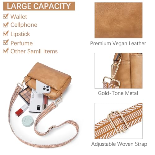 Image of BOSTANTEN Small Crossbody Purse for Women Triple Zip Cell Phone Leather Handbag with Colored Shoulder Strap