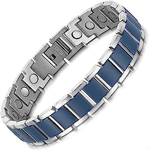 RainSo Mens Women Stainless Steel Magnetic Bracelet Lacquer Blue L