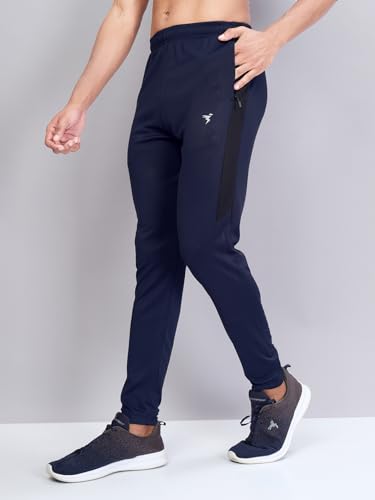 Image of TECHNOSPORT Men's Slim Fit Mid Rise Solid Trackpant with Techno Dry for Gym, Workout & Sports
