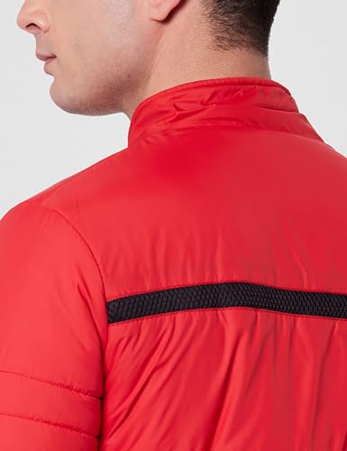 Image of Qube By Fort Collins Men's Nylon Standard Length Regular Fit Quilted Bomber Jacket with Detachable Hood - Winter Warm, Insulated Lining, Ribbed Cuffs, and Stylish Design
