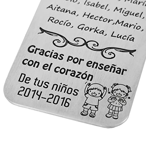 Marque-page en argent sterling avec noms d'élèves pour cadeau d'enseignant