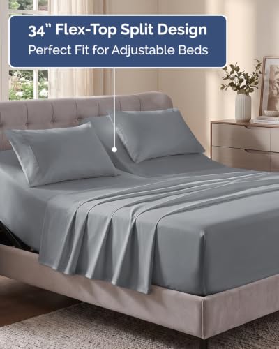 Image of Flex Top Split Head King Sheet Set - 4 Piece Extra Deep Sheets - Steel Blue