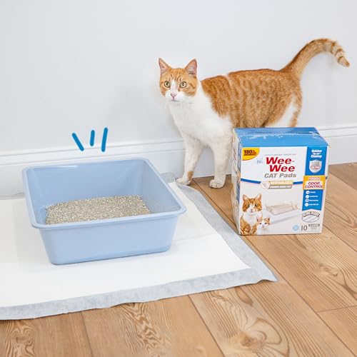 Image of Four Paws Wee-Wee Cat Pee Pads, Disposable Litter Box Mats, Advanced Odor Control, Fast Absorption Box Pee Pads for Litter Tracking, 28 inch x 30 inch, Fresh Scent, 10 Count
