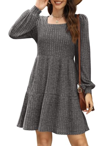 Image of Sampeel Womens Square Neck Long Sleeve Fall Dresses Casual Babydoll Sweater Dress