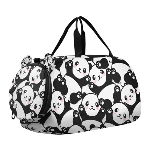 Travel Duffle Bag for Kids Boys Girls Panda Little Animal Print Sports Bag Overnighter Duffle Sleepover Weekender with Shoes Compartment