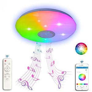 LED Ceiling Lights Bluetooth Speaker 36W, Music Colour Rhythm Dimmable RGB Ceiling Lamp with Remote/APP Control…
