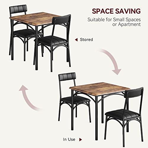 Alkmaar Kitchen Table Set For 2, 3 Piece Dining Table Set, Metal And Wood Square Dining Room Table Set With 2 Upholstered Chairs, Kitchen Table Set For Small Space, Apartment, Retro Brown #TOP5
