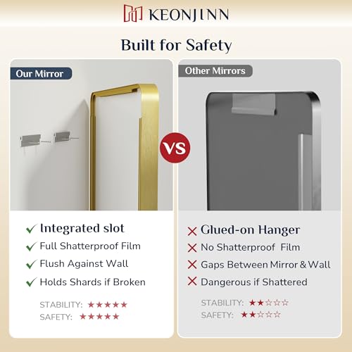 Keonjinn Spiegel Gold 120x75cm, Badspiegel mit Metallrahmen, Gehärtetes Glas Rechteckiger Bad Wand Spiegel Flur für Badezimmer, Wohnzimmer… – Ansicht 6