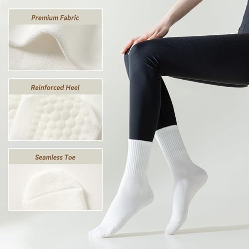 Image of TOAMOUR Pilates Socks with Grips for Women, 4 Pairs Non Slip Grippy Socks | Athletic Ballet Barre Dance Workout Hospital Yoga Crew Socks, Arch Support, Elastic Stretch, Smooth Toe, US 5-9