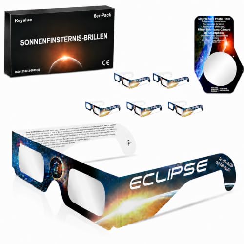 Sonnenfinsternis Brille CE Zertifizierung 2026 6er-Pack Sonnenfinsternis Brillen zur direkten Sonnenbeobachtung ISO 12312-2:2015(E) & CE-zertifiziert