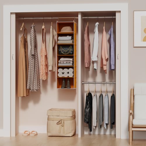 Image of MAX Houser 6-Shelf Hanging Closet Organizer, Hanging Storage Shelves with 2 Sturdy Hooks Space-Saving for Bedroom, Foldable (Yellow)