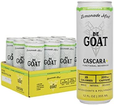 BeGOAT Clean Energy Drink | Non-GMO, Vegan, Gluten-Free, Plant-Based with 200mg of Caffeine, 25 calories & 7 Net Carbs | Natural Caffeine from Cascara+ that is Packed with Antioxidant & Polyphenols | 12 Fl Oz (Pack of 12) (Lemonade Mint