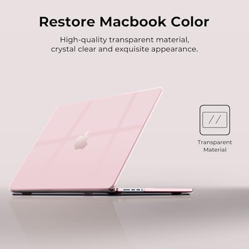 Image of EooCoo Case Compatible for New Apple MacBook Air 13 inch M5 2026 2025 2024 2022 M4 M3 M2, A3449 A3240 A3113 A2681 with Touch ID,Air 13.6'' Laptop Protective Plastic Hard Shell Cover Smooth, Pink Clear